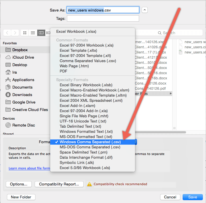 select excel as default for csv file mac